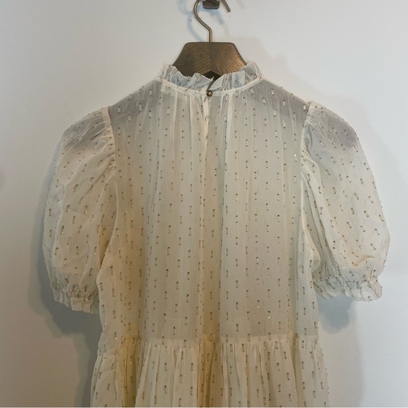 ULLA JOHNSON Dhalia Lurex Tiered Puff Sleeve Metallic Mini Dress \\ 0 - Picture 10 of 10